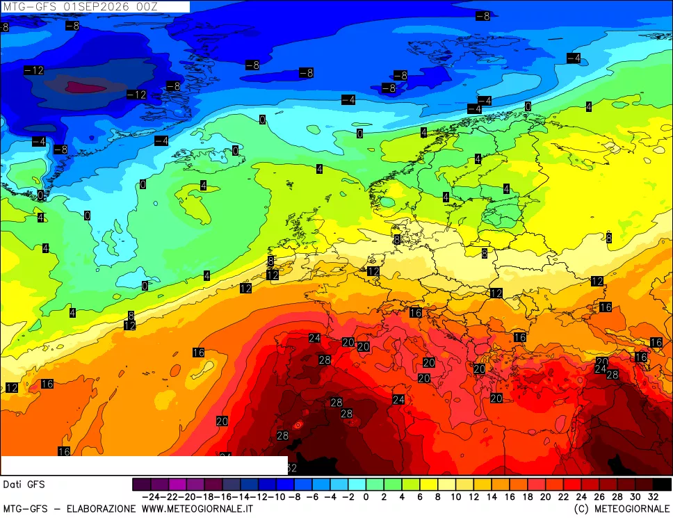 mappa GFS: Temperatura a 850 hPa