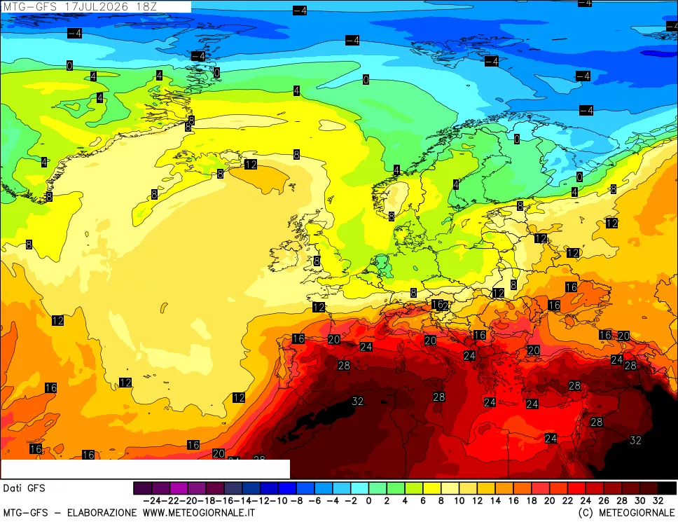 mappa GFS: Temperatura a 850 hPa