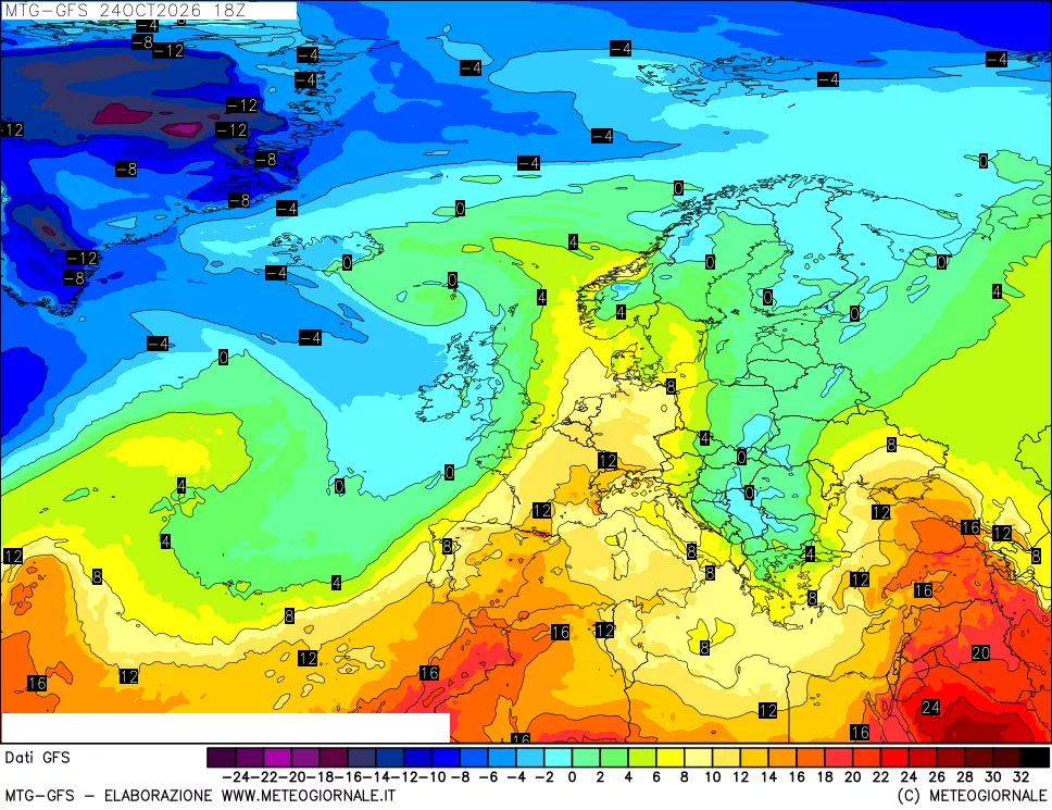 mappa GFS: Temperatura a 850 hPa