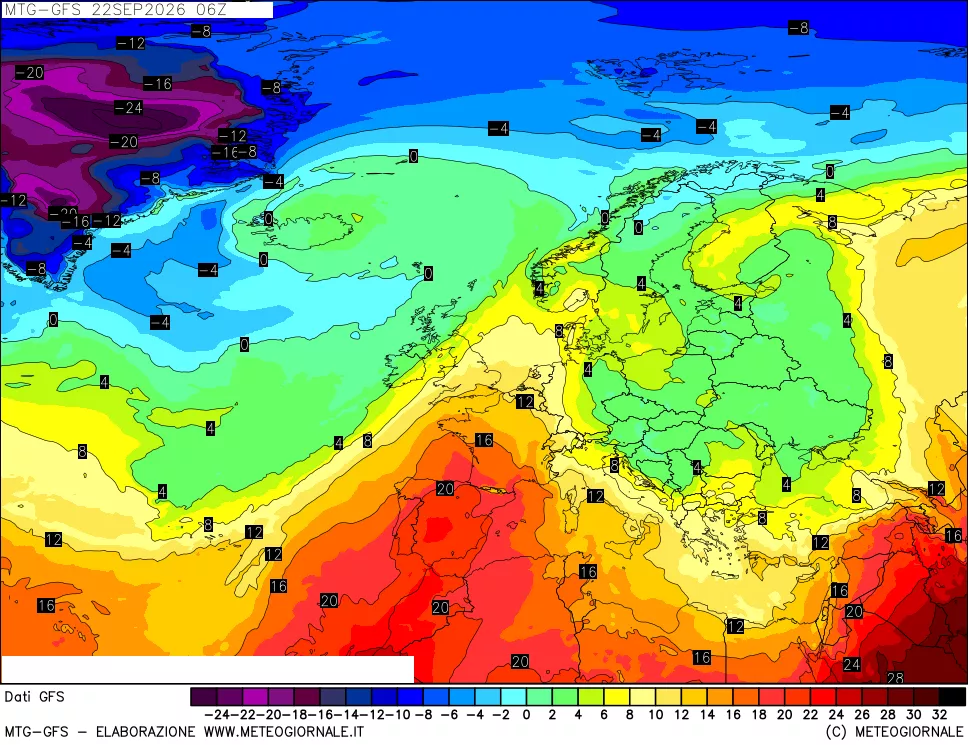 mappa GFS: Temperatura a 850 hPa