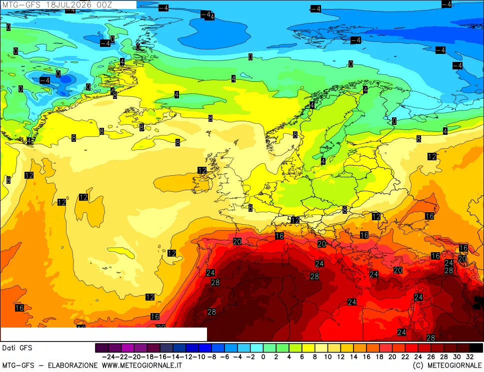 mappa GFS: Temperatura a 850 hPa