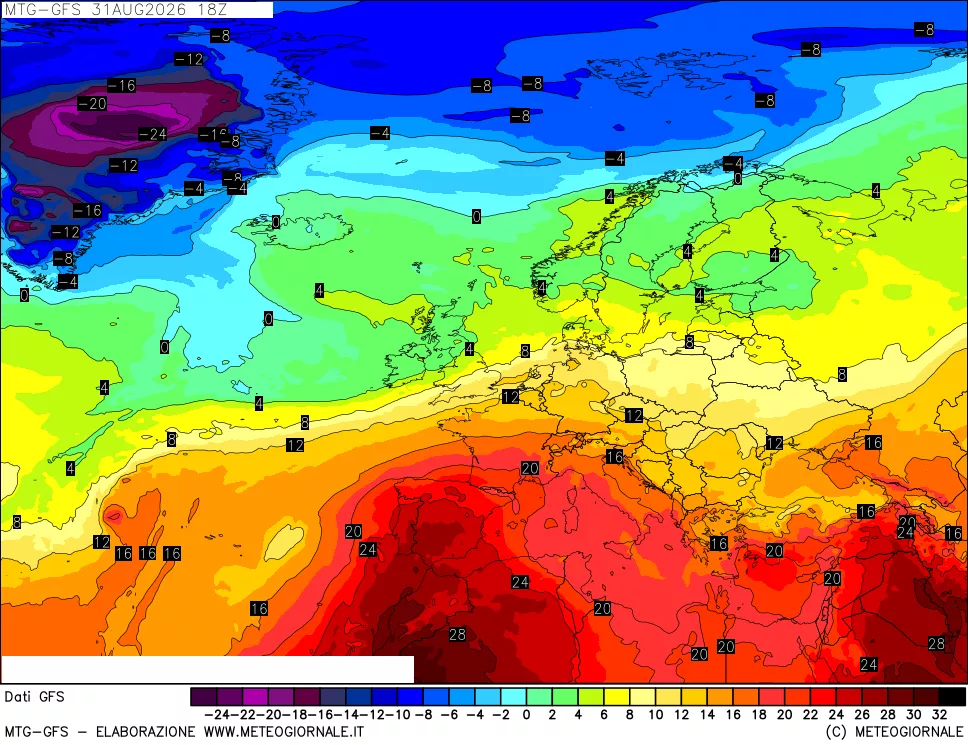 mappa GFS: Temperatura a 850 hPa