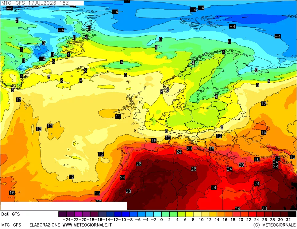 mappa GFS: Temperatura a 850 hPa
