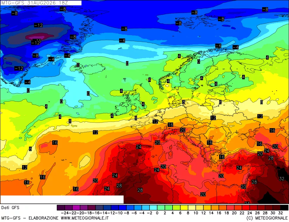 mappa GFS: Temperatura a 850 hPa