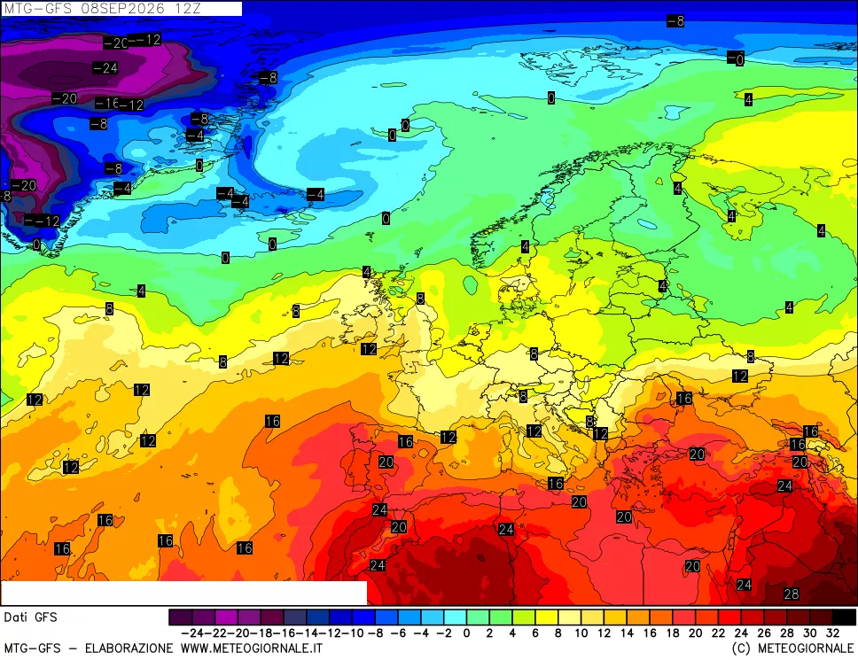 mappa GFS: Temperatura a 850 hPa