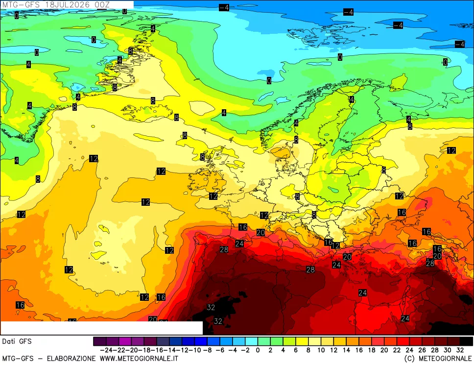 mappa GFS: Temperatura a 850 hPa