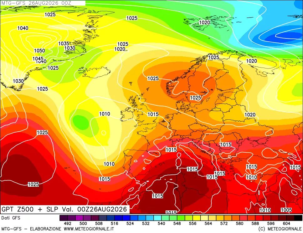 mappa GFS: Geopotenziale a 500 hPa + Pressione sul livello del mare