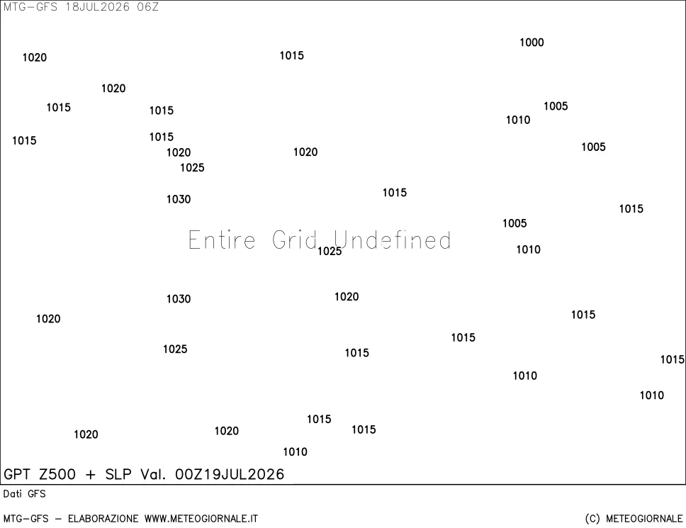 mappa GFS: Geopotenziale a 500 hPa + Pressione sul livello del mare