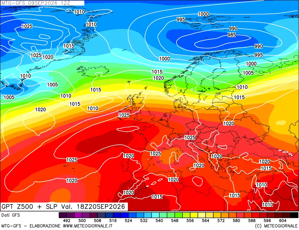 mappa GFS: Geopotenziale a 500 hPa + Pressione sul livello del mare