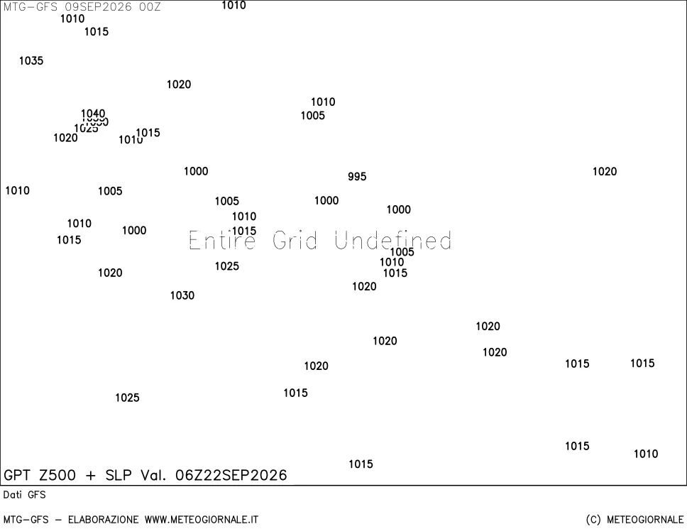 mappa GFS: Geopotenziale a 500 hPa + Pressione sul livello del mare