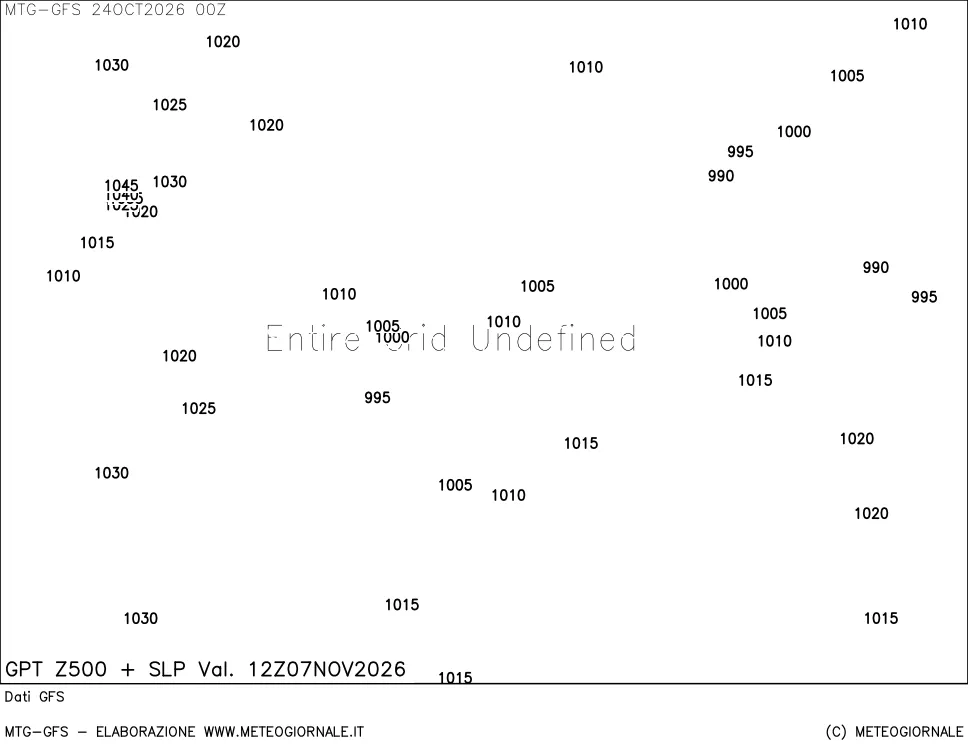 mappa GFS: Geopotenziale a 500 hPa + Pressione sul livello del mare