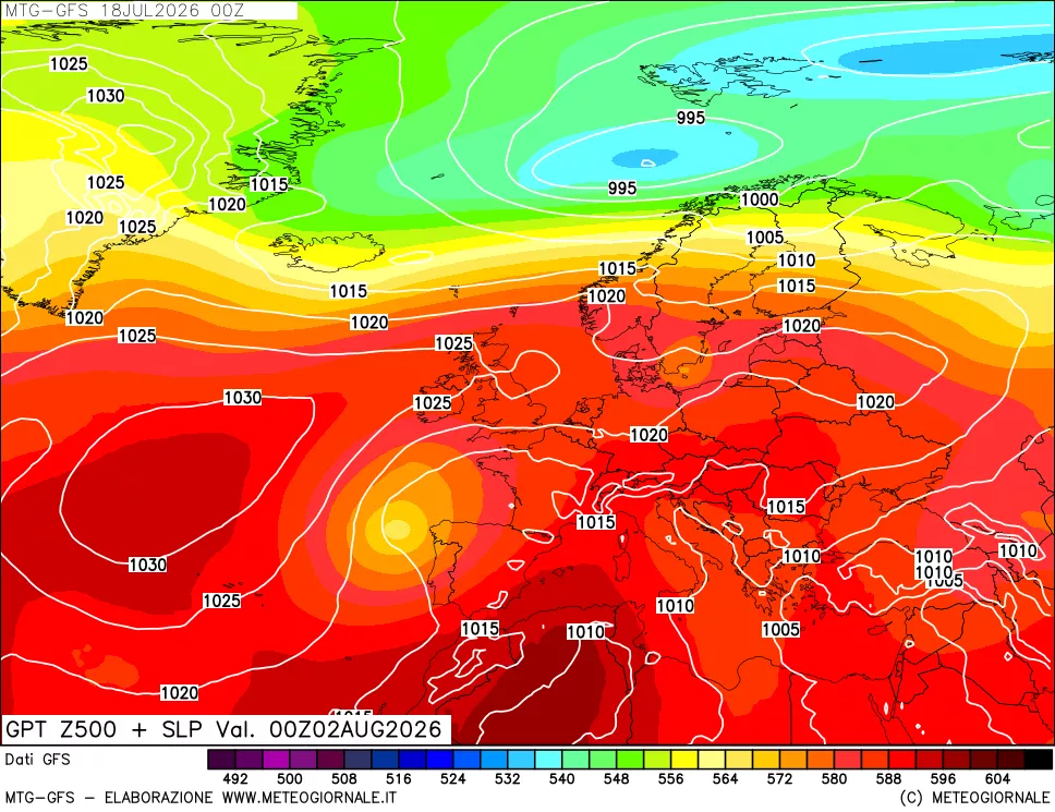 mappa GFS: Geopotenziale a 500 hPa + Pressione sul livello del mare