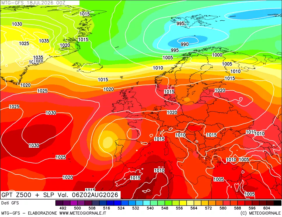 mappa GFS: Geopotenziale a 500 hPa + Pressione sul livello del mare