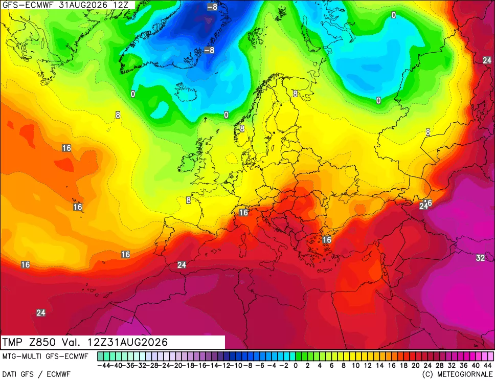 mappa Temperatura a 850 hPa