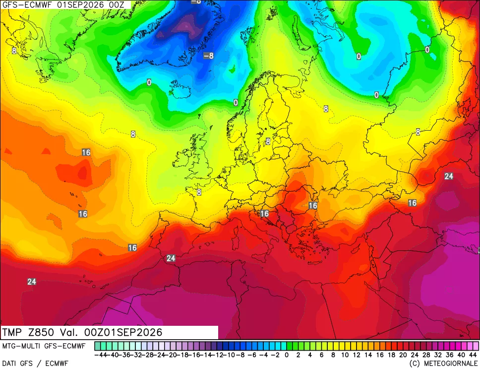 mappa Temperatura a 850 hPa