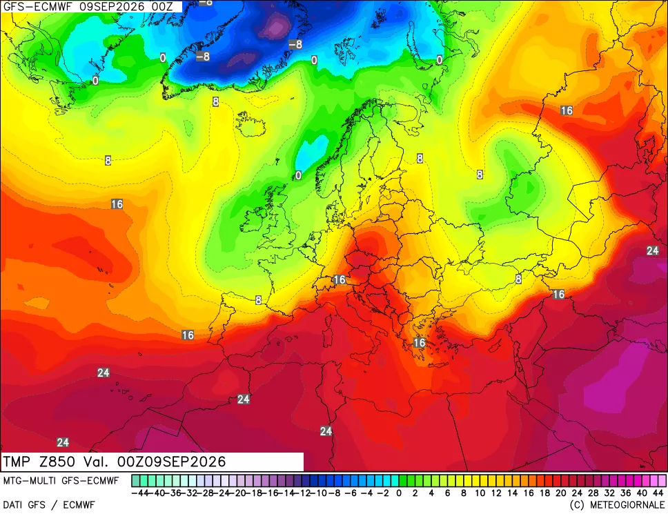 mappa Temperatura a 850 hPa
