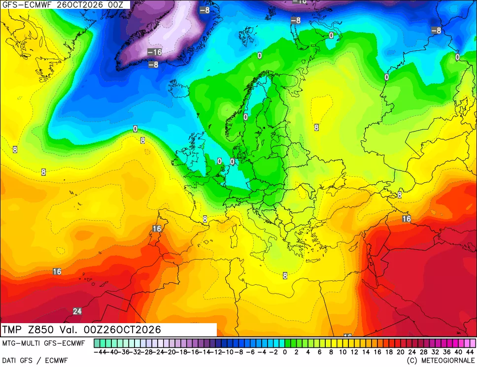 mappa Temperatura a 850 hPa
