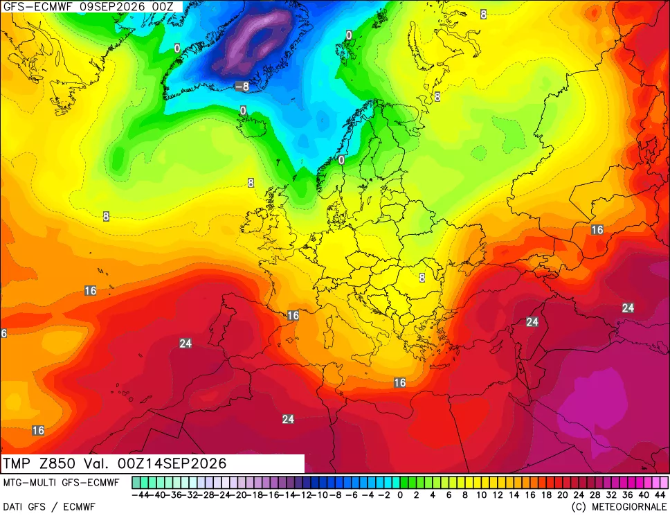 mappa Temperatura a 850 hPa