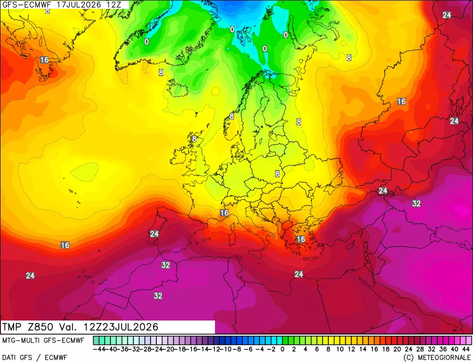 mappa Temperatura a 850 hPa