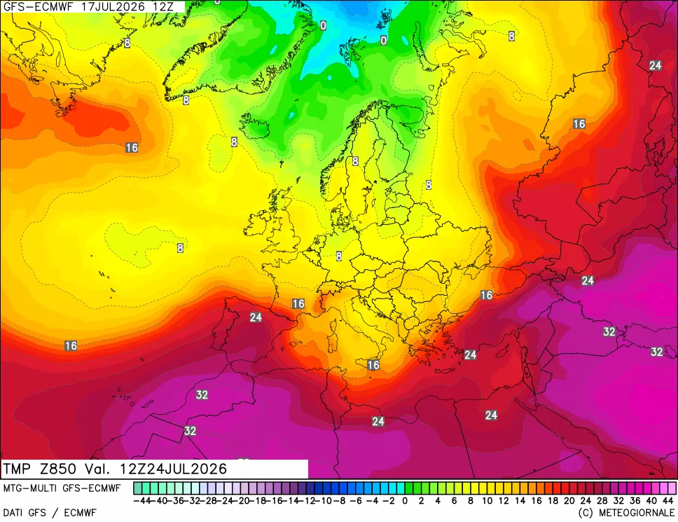 mappa Temperatura a 850 hPa