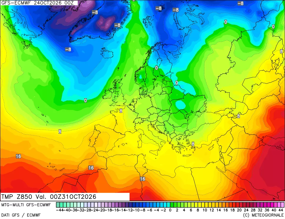 mappa Temperatura a 850 hPa
