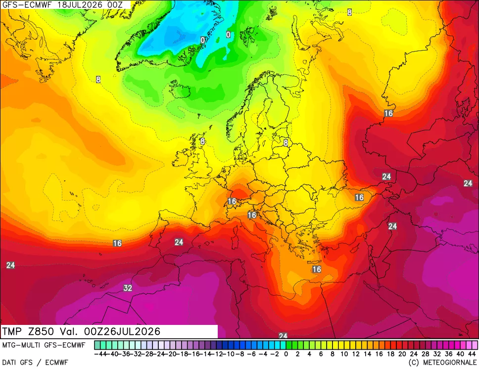 mappa Temperatura a 850 hPa