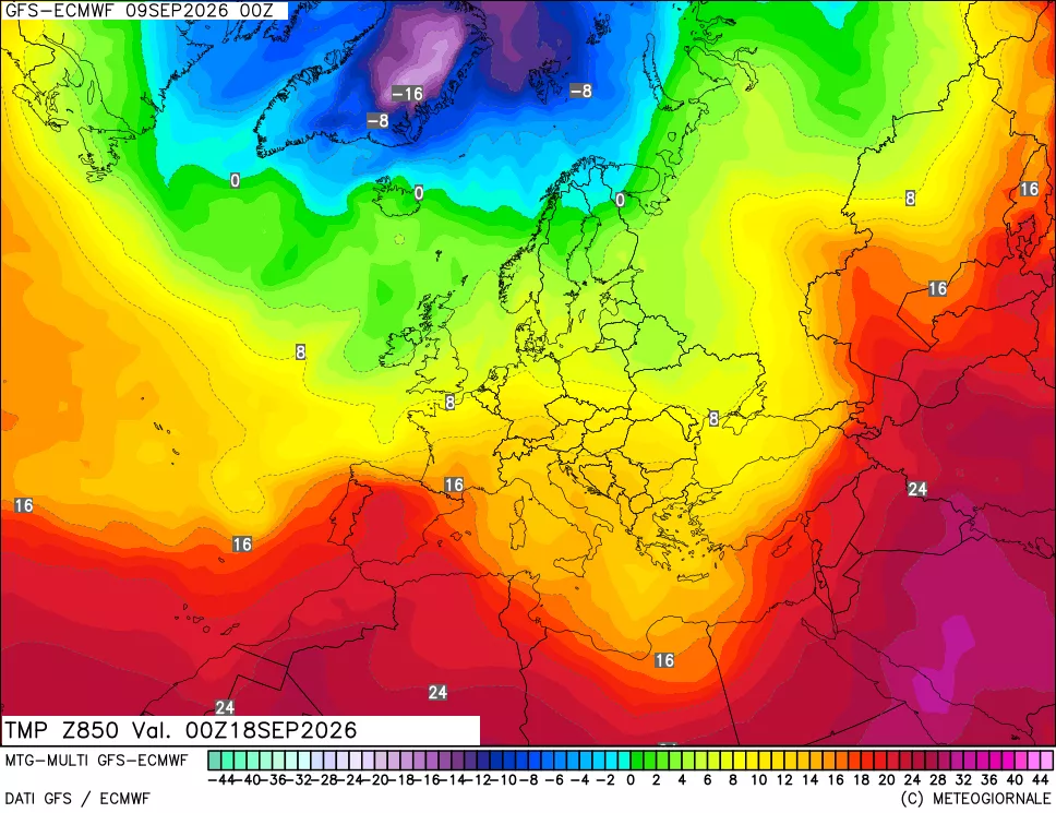 mappa Temperatura a 850 hPa