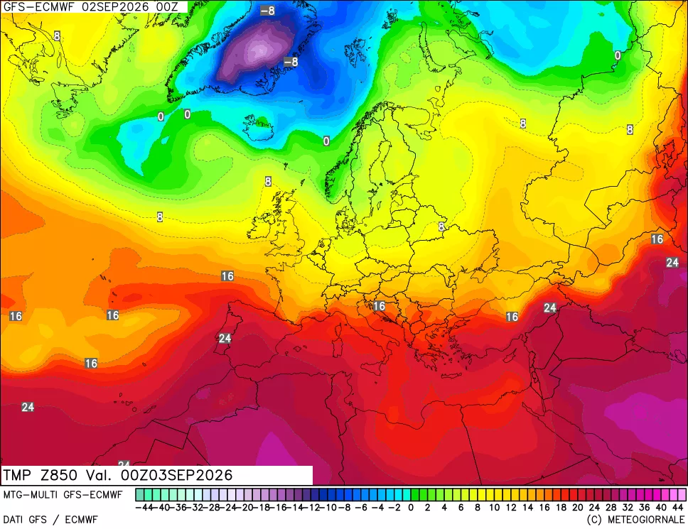mappa Temperatura a 850 hPa