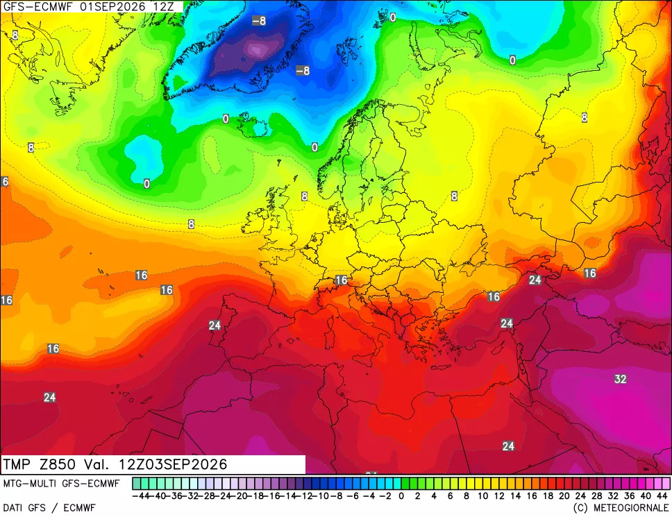 mappa Temperatura a 850 hPa