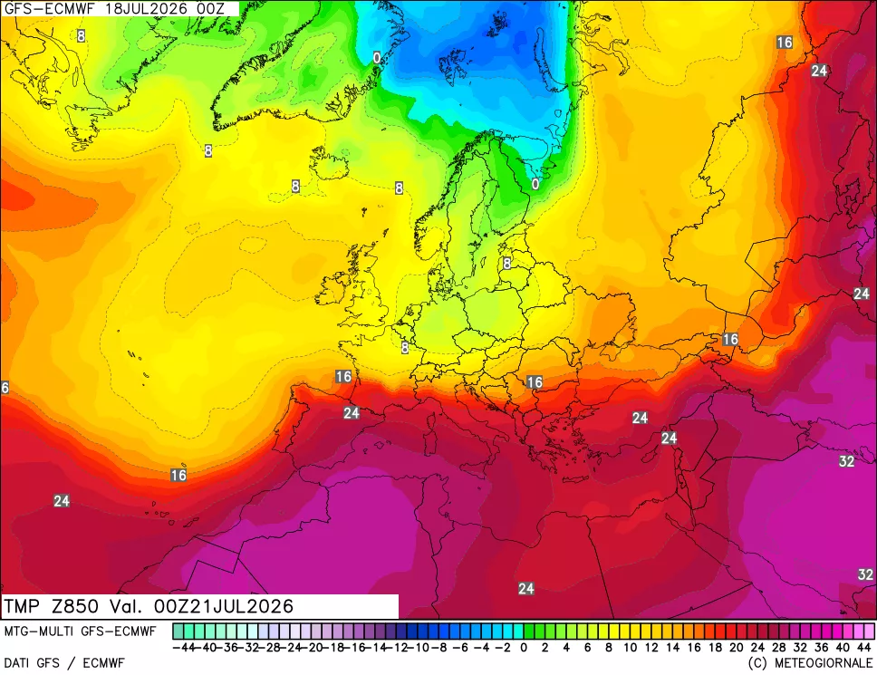 mappa Temperatura a 850 hPa