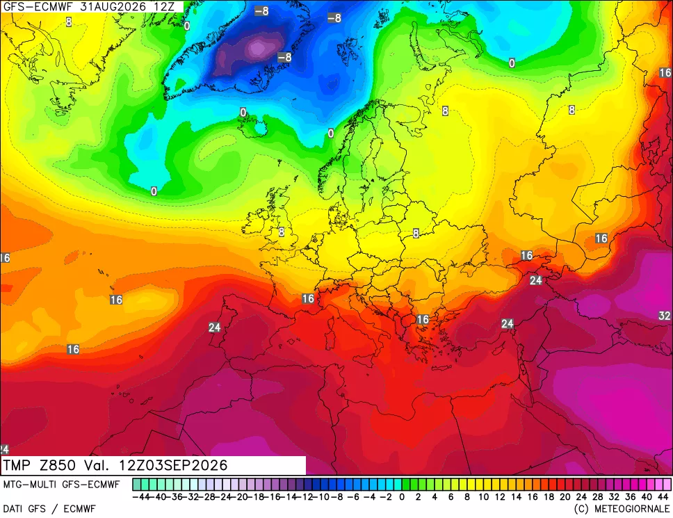mappa Temperatura a 850 hPa