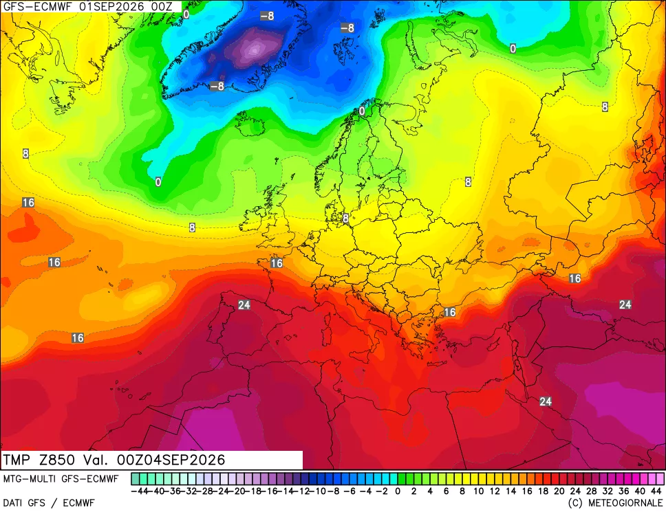 mappa Temperatura a 850 hPa