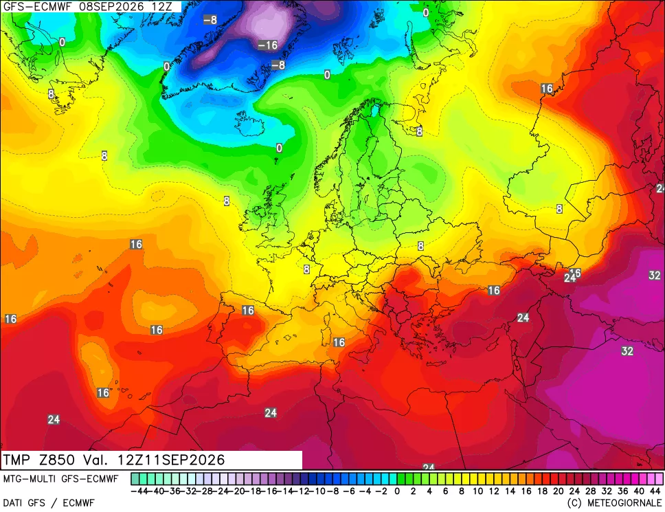 mappa Temperatura a 850 hPa