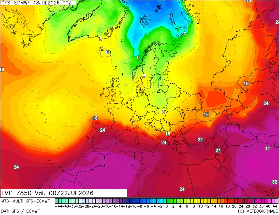 mappa Temperatura a 850 hPa