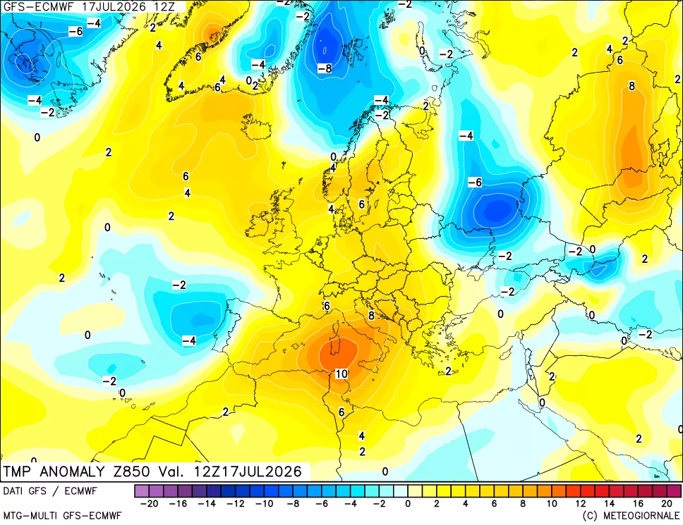 mappa 850 hPa Temp Anomaly vs Cli.No 1981-2010