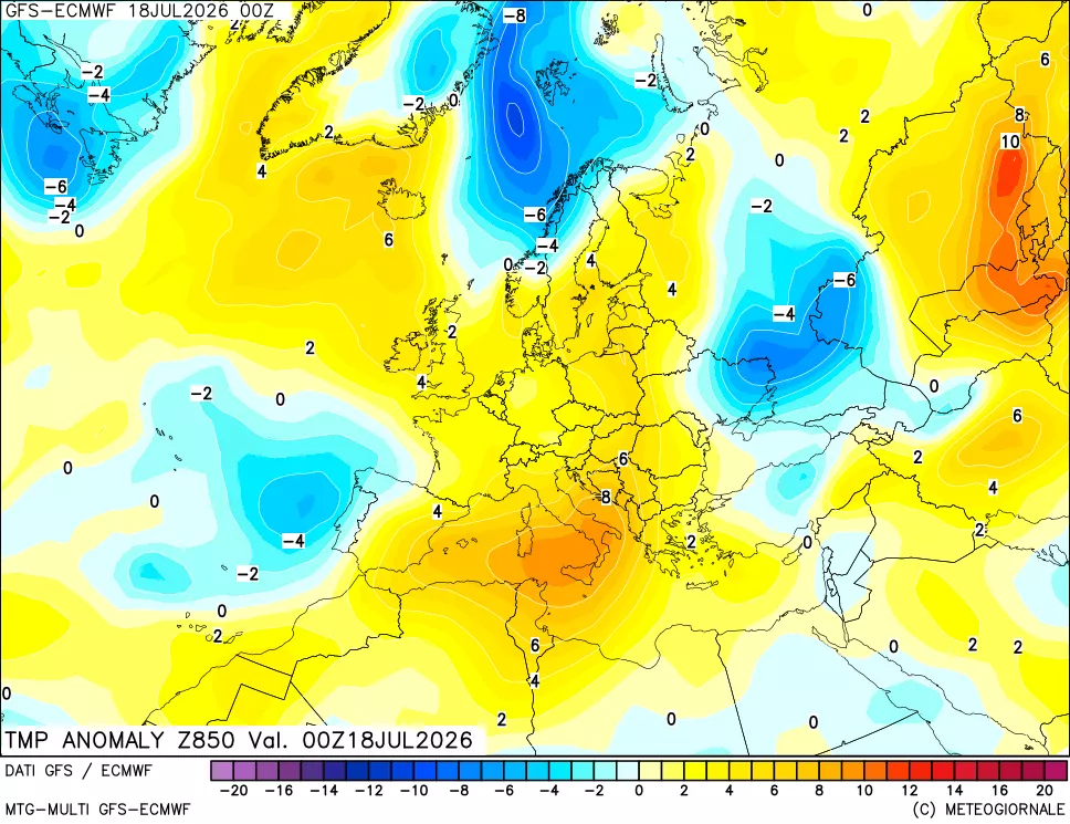 mappa 850 hPa Temp Anomaly vs Cli.No 1981-2010