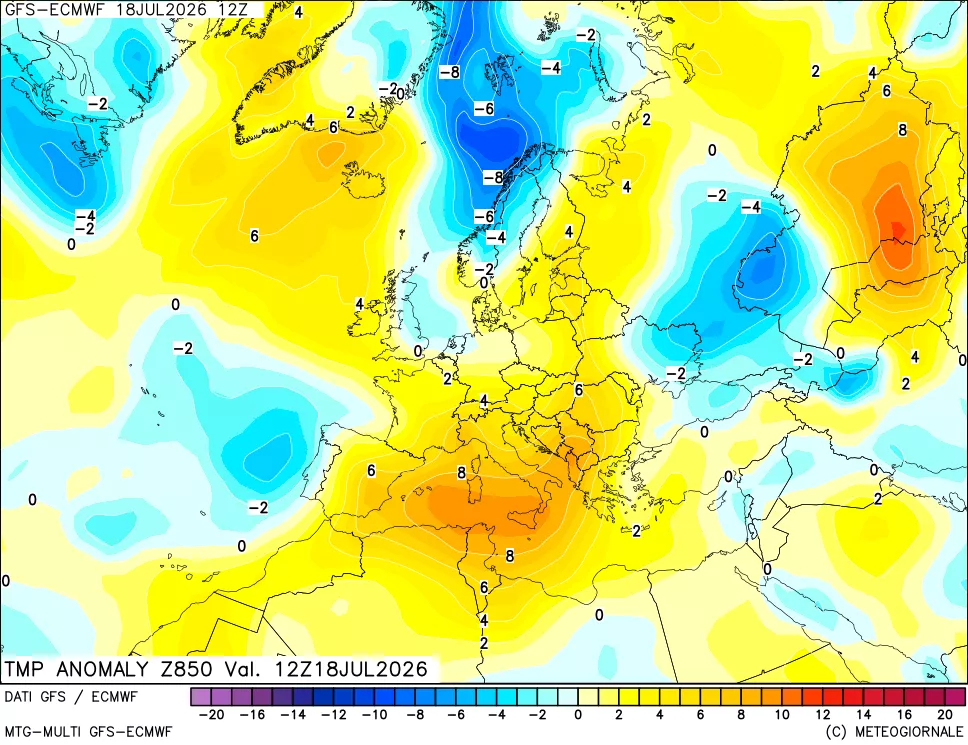 mappa 850 hPa Temp Anomaly vs Cli.No 1981-2010