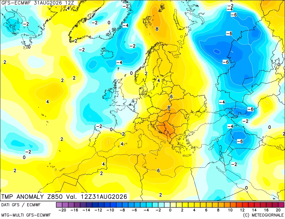 mappa 850 hPa Temp Anomaly vs Cli.No 1981-2010