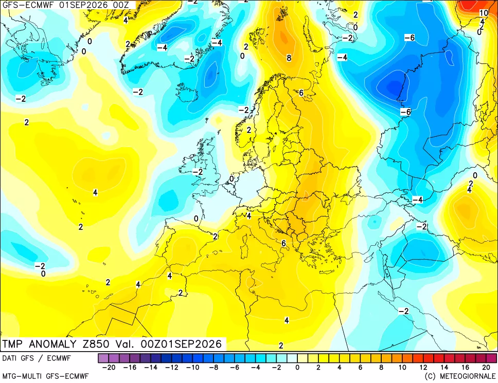 mappa 850 hPa Temp Anomaly vs Cli.No 1981-2010