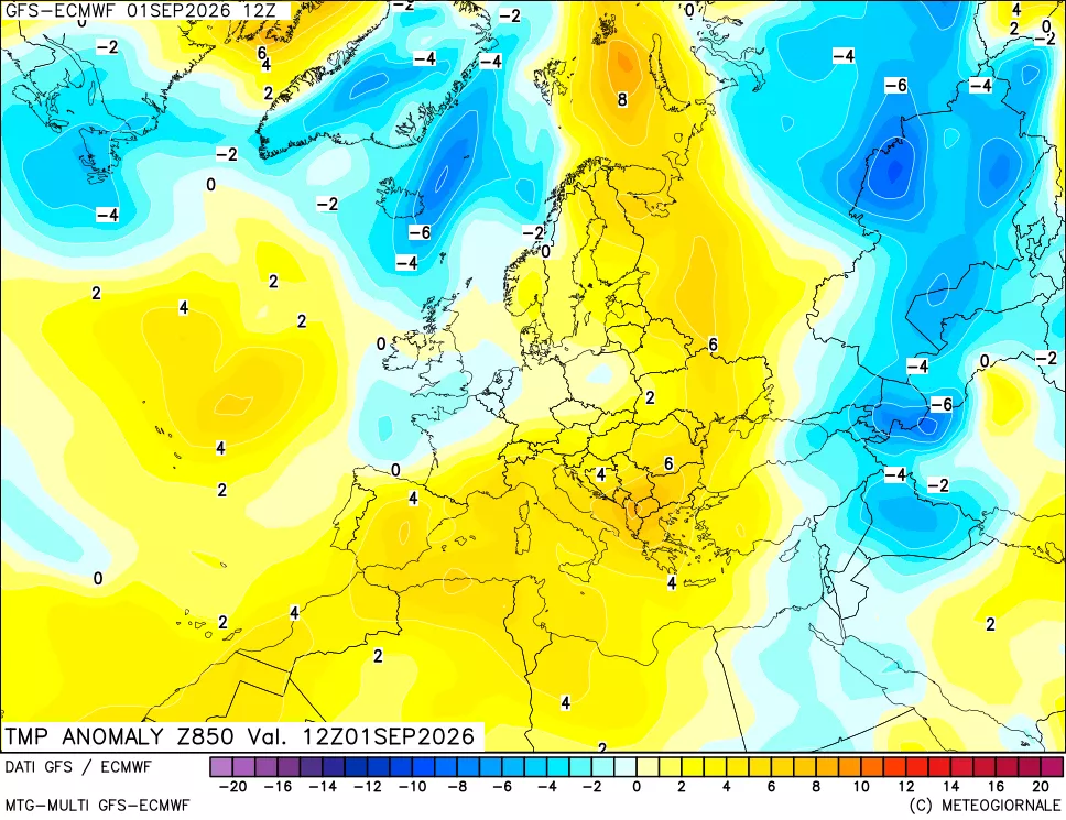 mappa 850 hPa Temp Anomaly vs Cli.No 1981-2010