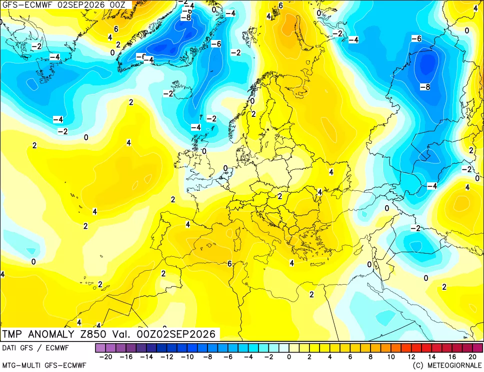 mappa 850 hPa Temp Anomaly vs Cli.No 1981-2010