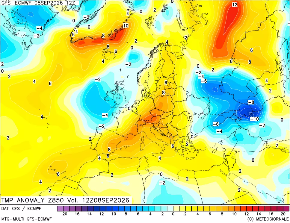 mappa 850 hPa Temp Anomaly vs Cli.No 1981-2010