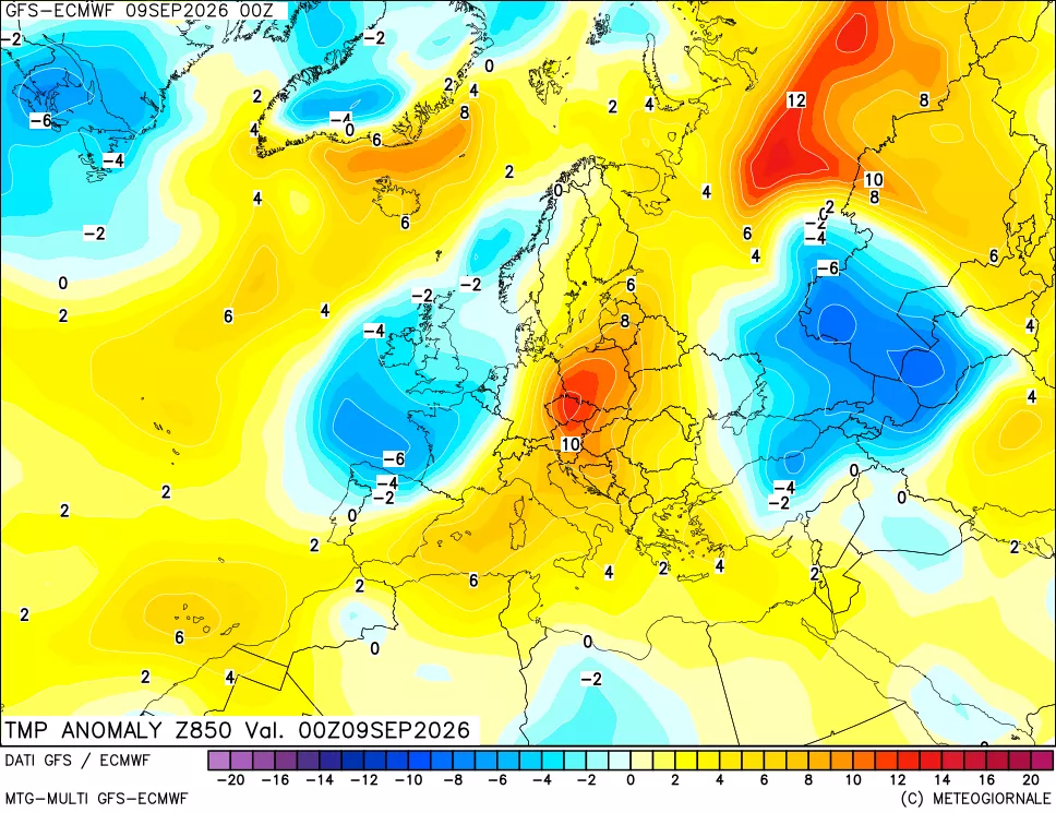 mappa 850 hPa Temp Anomaly vs Cli.No 1981-2010