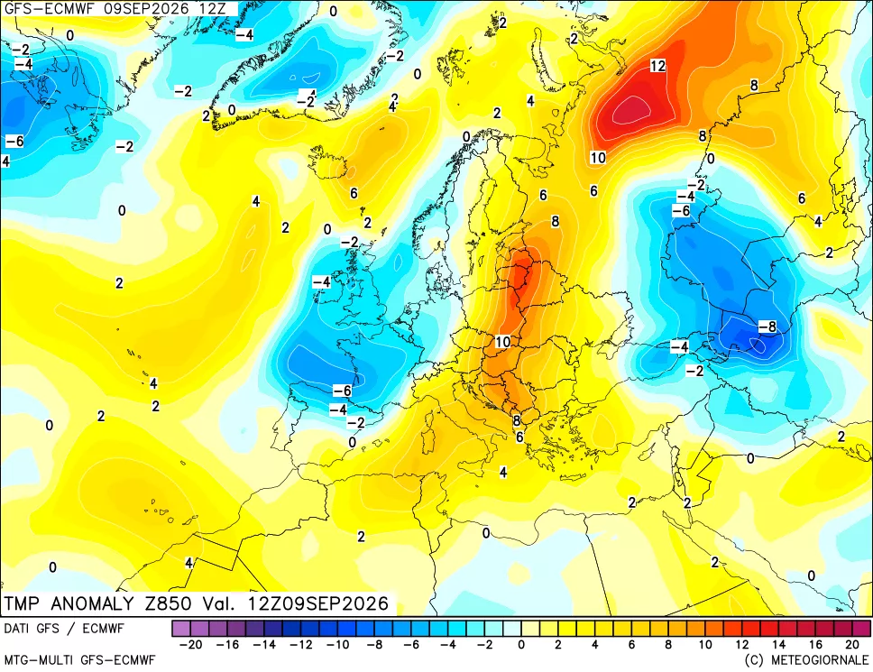 mappa 850 hPa Temp Anomaly vs Cli.No 1981-2010