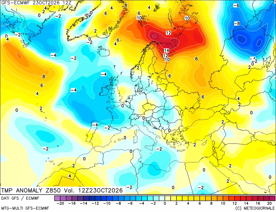 mappa 850 hPa Temp Anomaly vs Cli.No 1981-2010