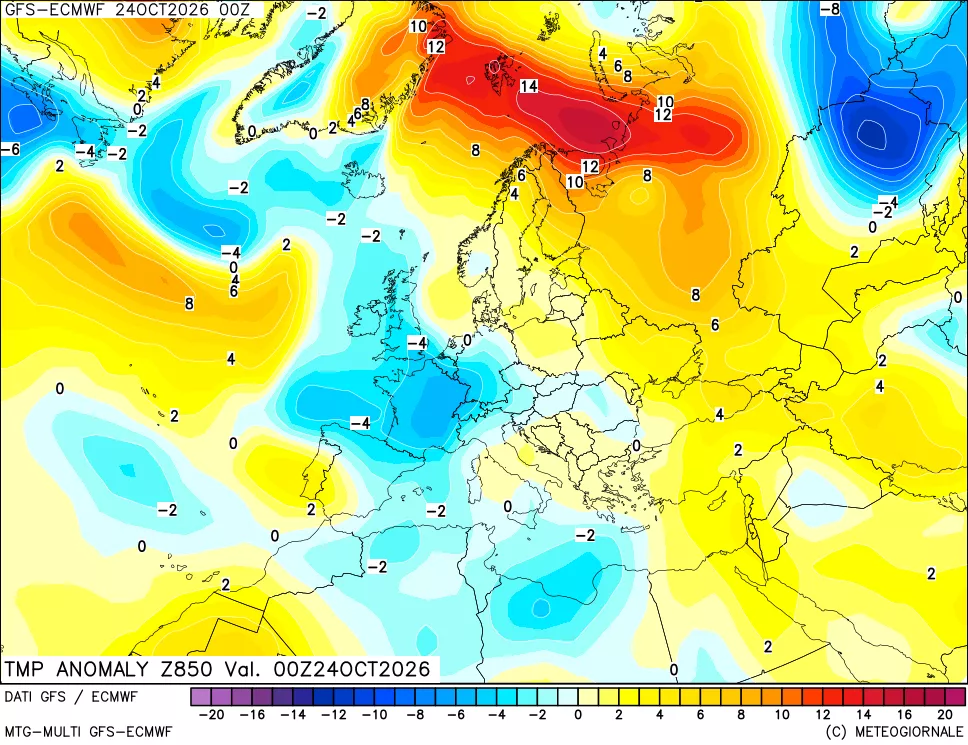 mappa 850 hPa Temp Anomaly vs Cli.No 1981-2010