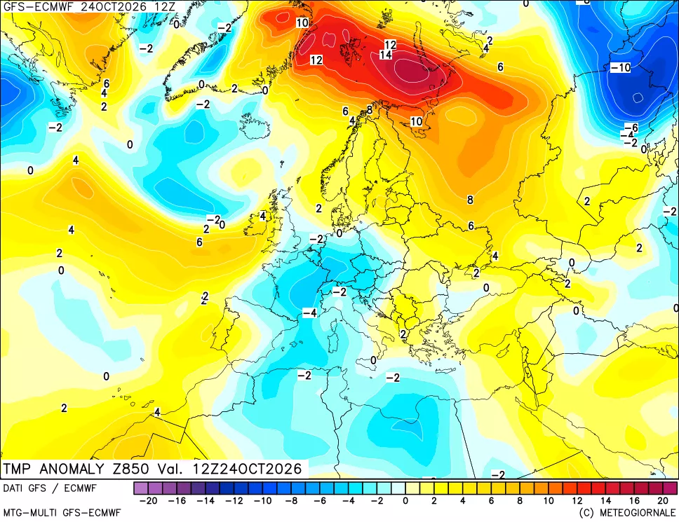 mappa 850 hPa Temp Anomaly vs Cli.No 1981-2010