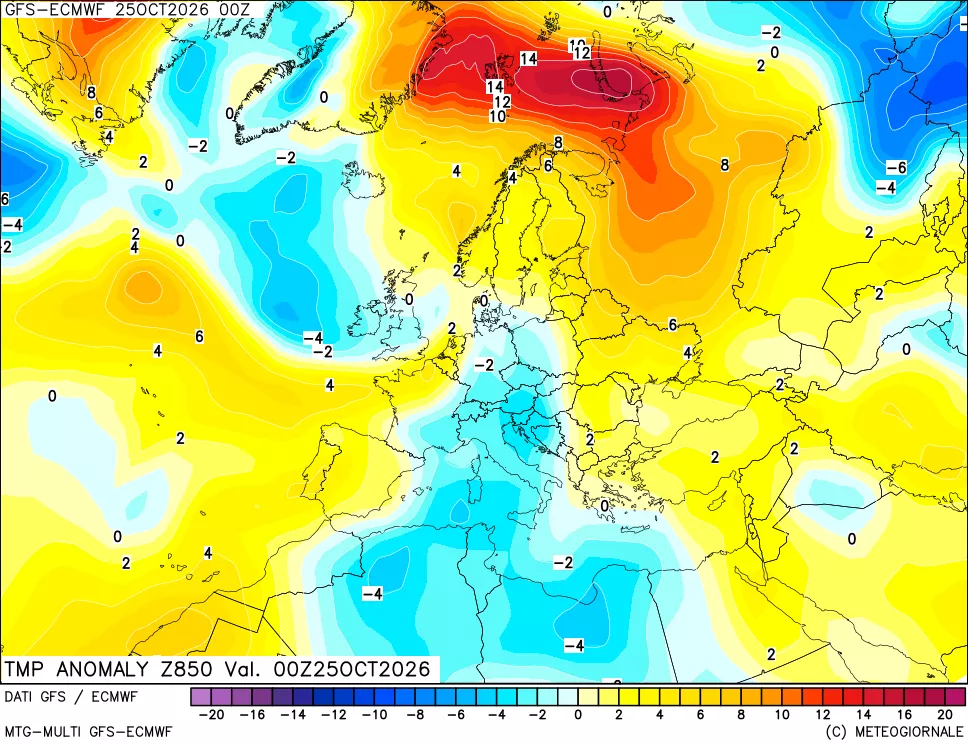 mappa 850 hPa Temp Anomaly vs Cli.No 1981-2010
