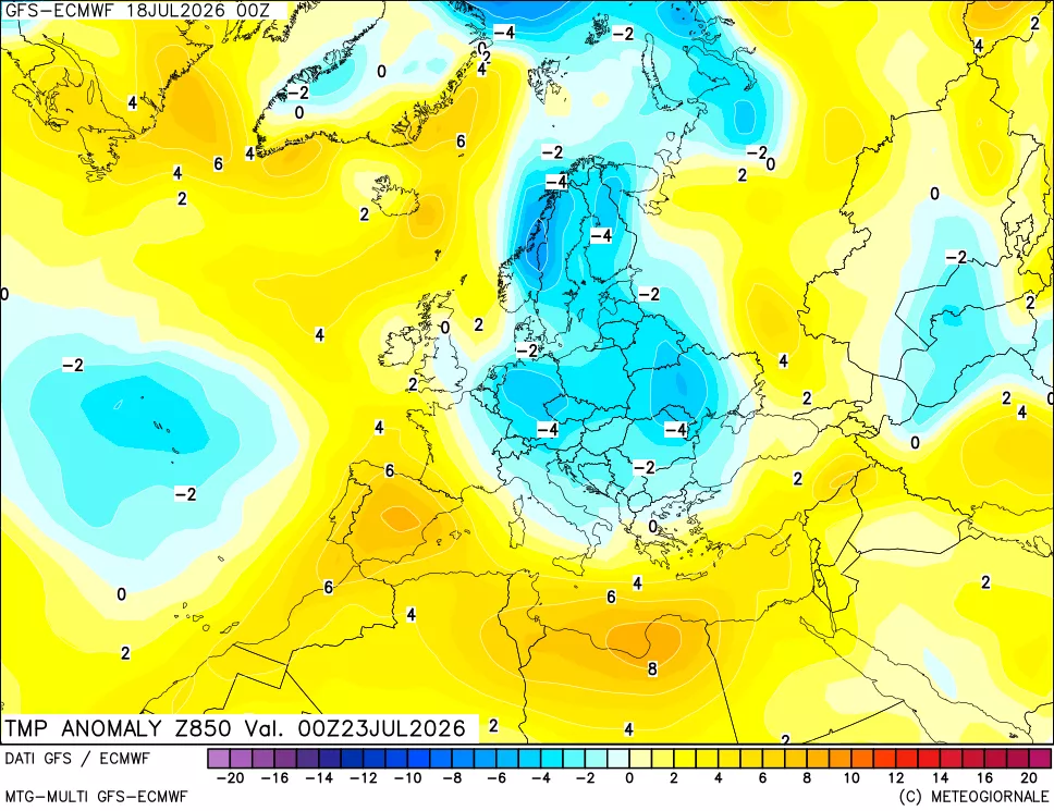mappa 850 hPa Temp Anomaly vs Cli.No 1981-2010