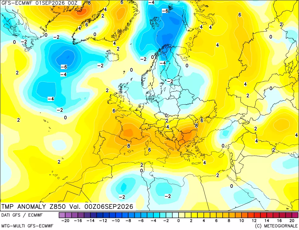 mappa 850 hPa Temp Anomaly vs Cli.No 1981-2010